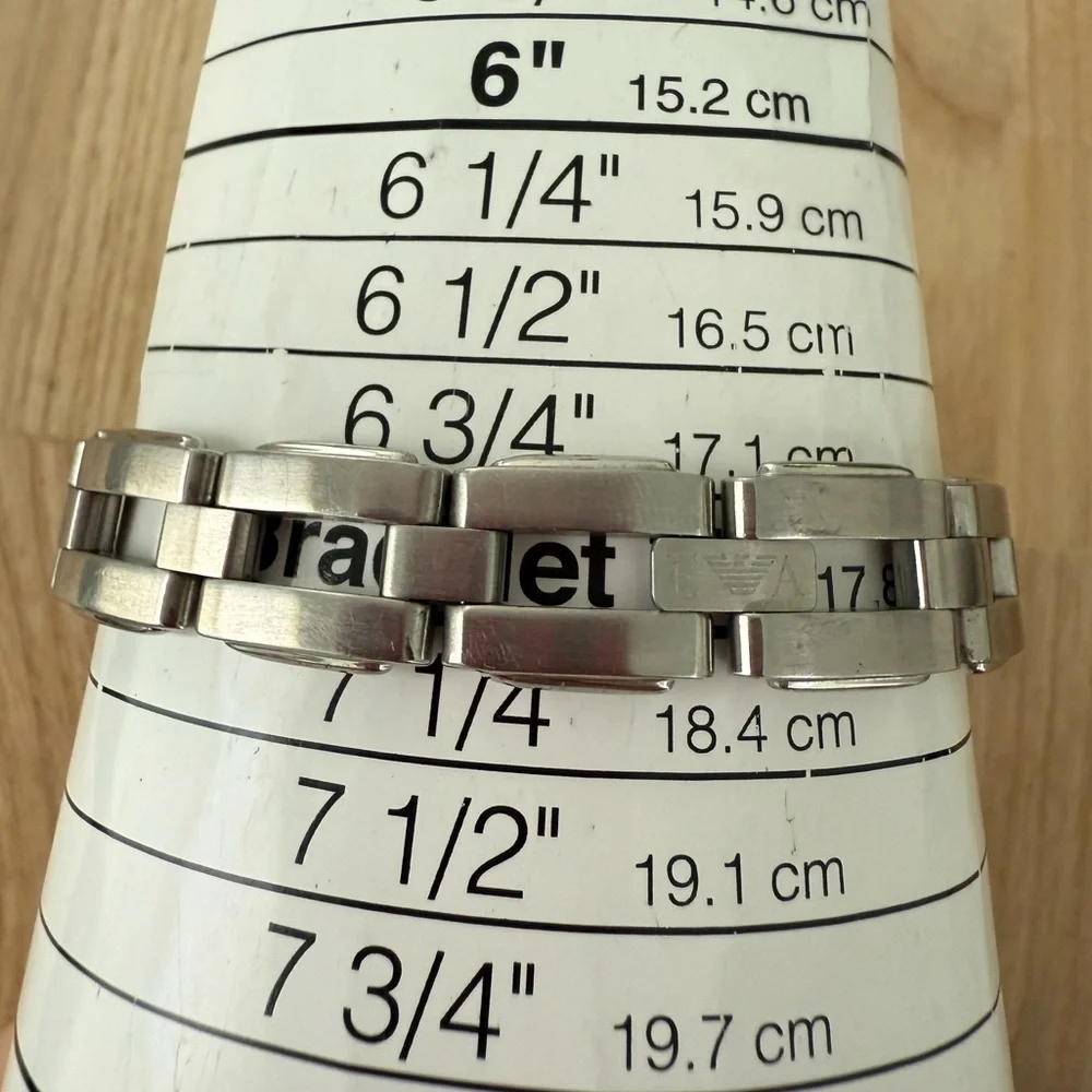 Emporio Armani ladies rectangular stainless steel dress watch NEW BATTERY